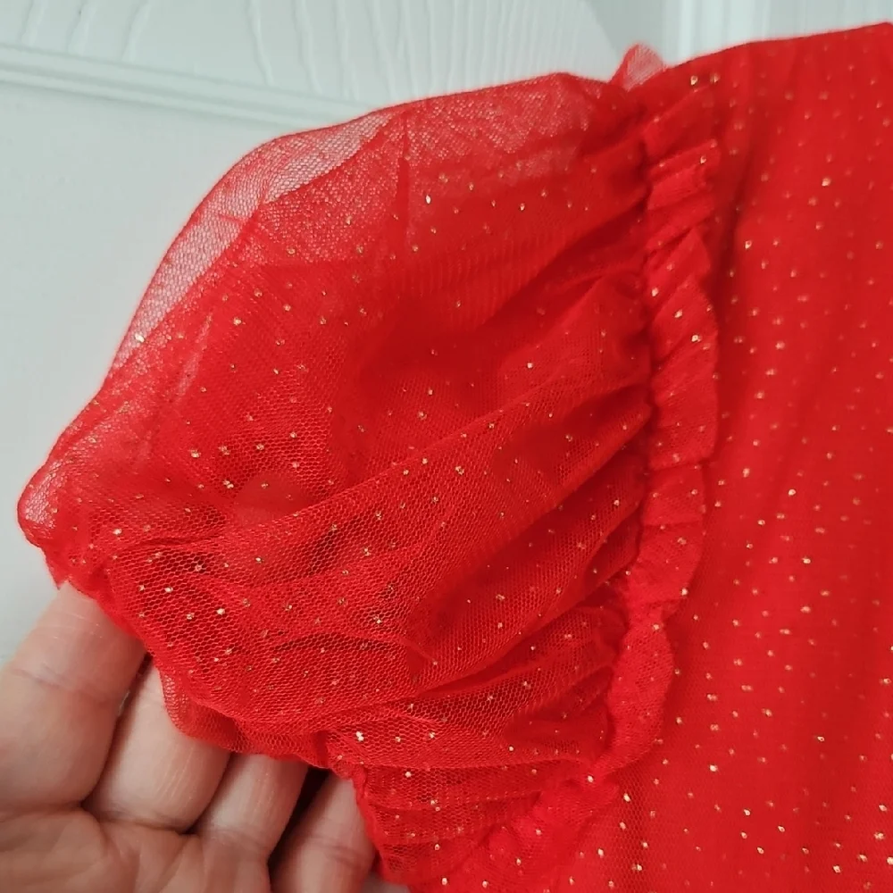 Red Ruffled Kids Tulle Dress - Picture 6 of 14
